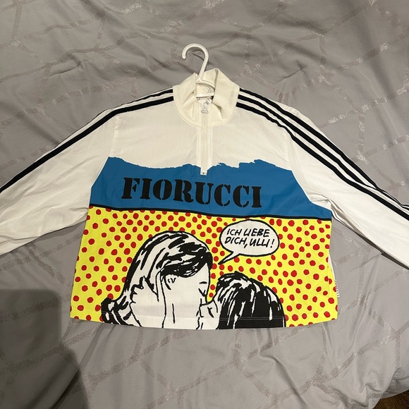 Adidas Fiorucci Trefoil Logo Crop Zip Pullover Jacket Top - Picture 3 of 4